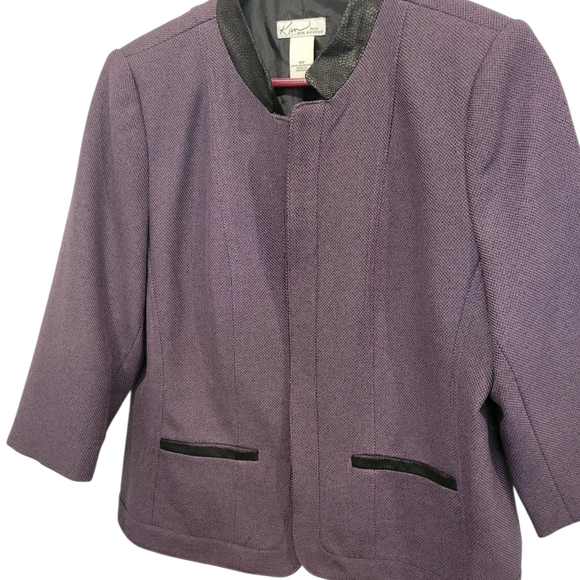 Kim Rogers Chocolate Brown Open Front Blazer Jacket Lined Black trim 12P - Picture 5 of 9